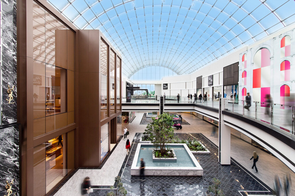 The luxury area at American dream with an entirely glass roof and water features