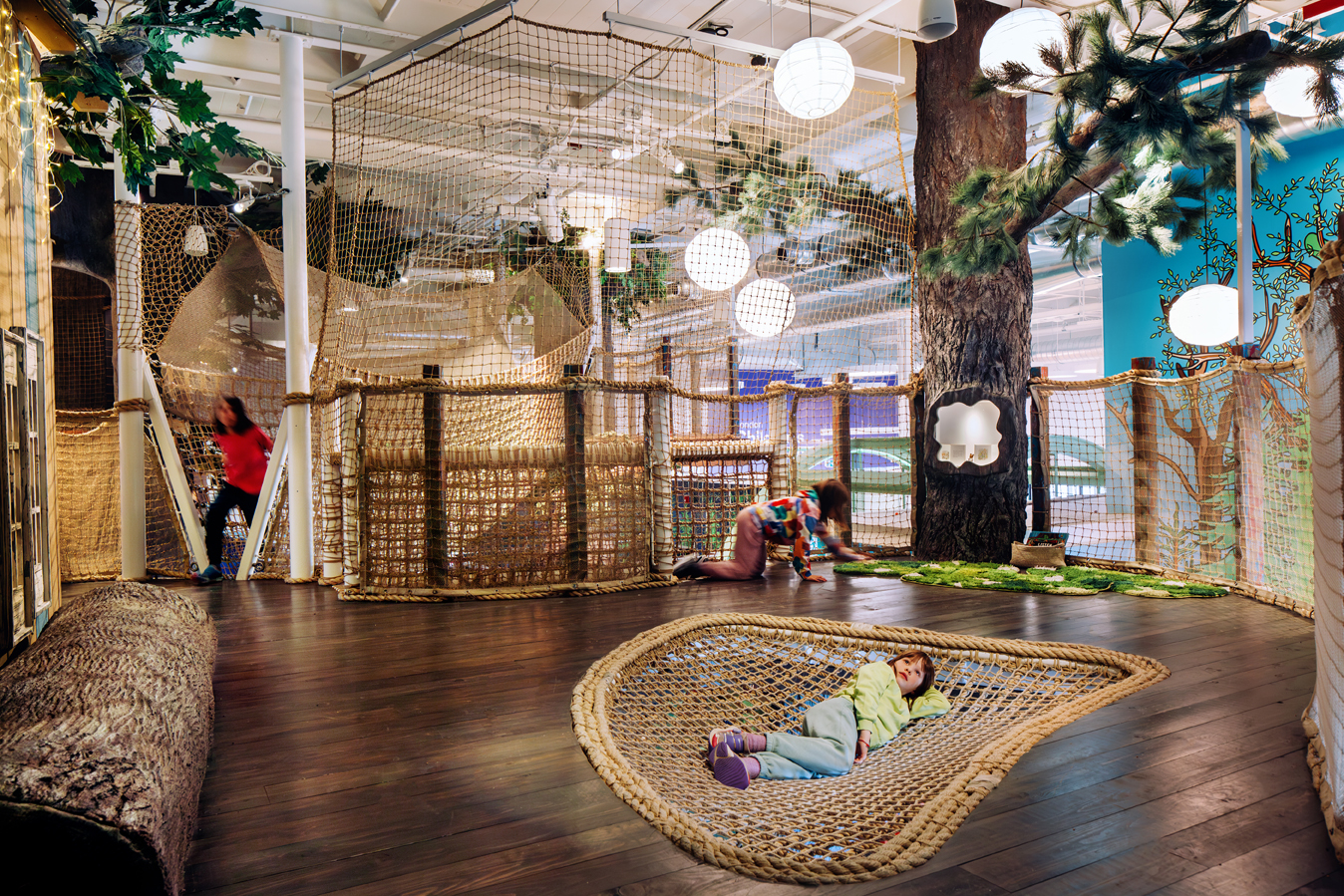 Globe pendants in the treehouse at London Children's Museum